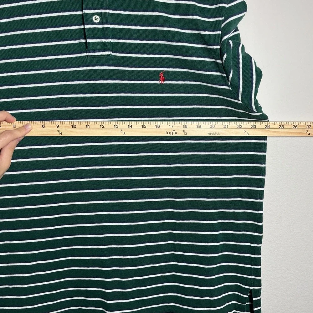 Polo Ralph Lauren‎ Polo Shirt Mens XXL Green White Striped Custom Fit Red Pony